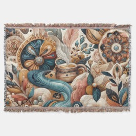 Boheemse mix van blauwgroen, magenta, paarse bloem deken