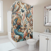 Boheemse mix van blauwgroen, magenta, paarse bloem douchegordijn (In situ)