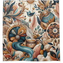 Boheemse mix van blauwgroen, magenta, paarse bloem douchegordijn