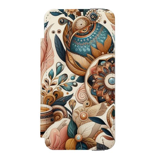 Boheemse mix van blauwgroen, magenta, paarse bloem incipio iPhone portemonnee hoesje (Voorkant Agenda)