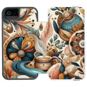 Boheemse mix van blauwgroen, magenta, paarse bloem incipio iPhone portemonnee hoesje (Agenda Open)