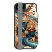 Boheemse mix van blauwgroen, magenta, paarse bloem incipio iPhone portemonnee hoesje (Agenda Achterkant)