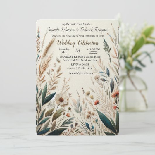 Boheemse mix van blauwgroen, magenta, paarse bloem kaart (Staand voorkant)