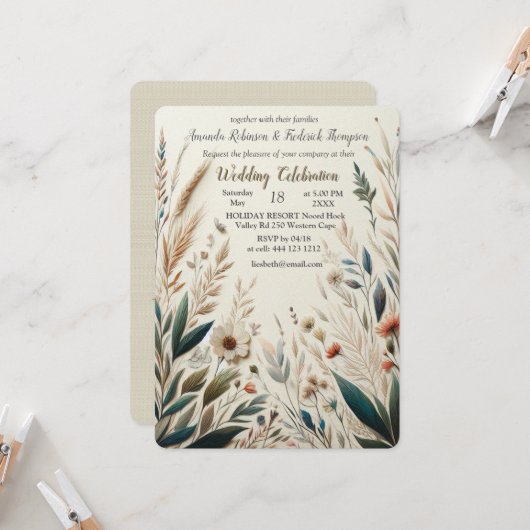 Boheemse mix van blauwgroen, magenta, paarse bloem kaart (Voorkant / Achterkant in situ)