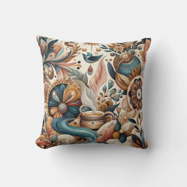 Boheemse mix van blauwgroen, magenta, paarse bloem kussen (Voorkant)