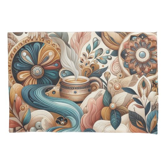 Boheemse mix van blauwgroen, magenta, paarse bloem kussensloop (Voorkant)