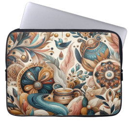 Boheemse mix van blauwgroen, magenta, paarse bloem laptop sleeve