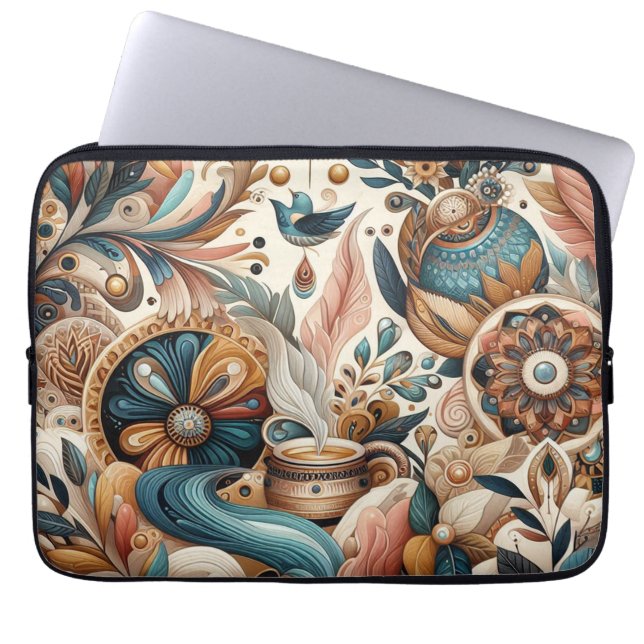 Boheemse mix van blauwgroen, magenta, paarse bloem laptop sleeve (Voorkant)