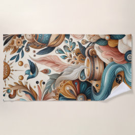 Boheemse mix van blauwgroen, magenta, paarse bloem strandlaken