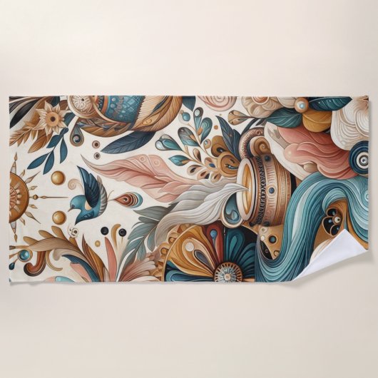 Boheemse mix van blauwgroen, magenta, paarse bloem strandlaken (Voorkant)