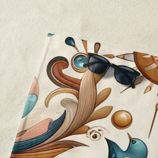 Boheemse mix van blauwgroen, magenta, paarse bloem strandlaken (In situ)