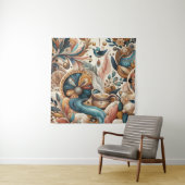 Boheemse mix van blauwgroen, magenta, paarse bloem wandkleed (In situ)