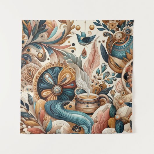 Boheemse mix van blauwgroen, magenta, paarse bloem wandkleed (Voorkant)