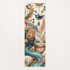 Boheemse mix van blauwgroen, magenta, paarse bloem yogamat