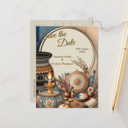 Boheemse mix van blauwgroen, magenta, paarse op cr aankondigingskaart (Voorkant / Achterkant in situ)