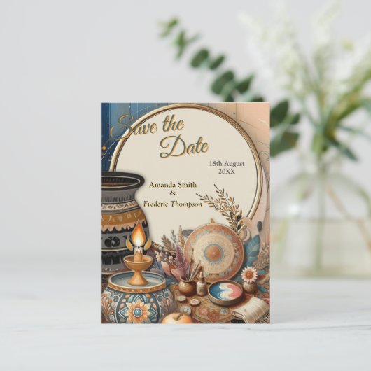 Boheemse mix van blauwgroen, magenta, paarse op cr aankondigingskaart (Staand voorkant)