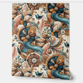 Boheemse mix van blauwgroen, magenta, paarse op cr behang