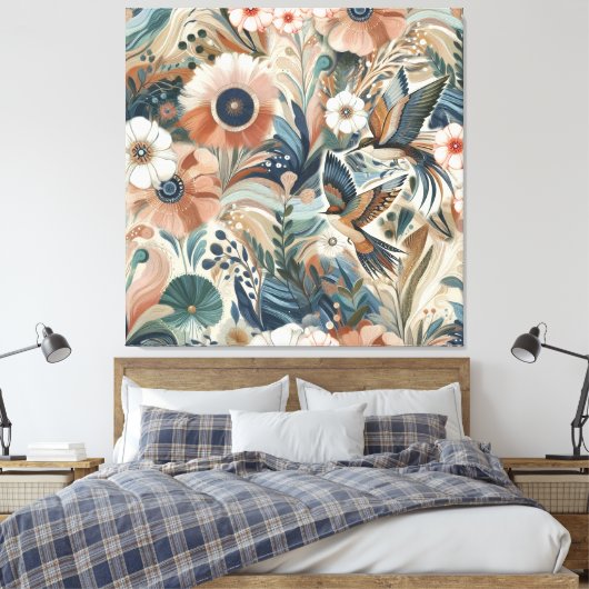 Boheemse mix van blauwgroen, magenta, paarse op cr canvas afdruk (Insitu (Slaapkamer))