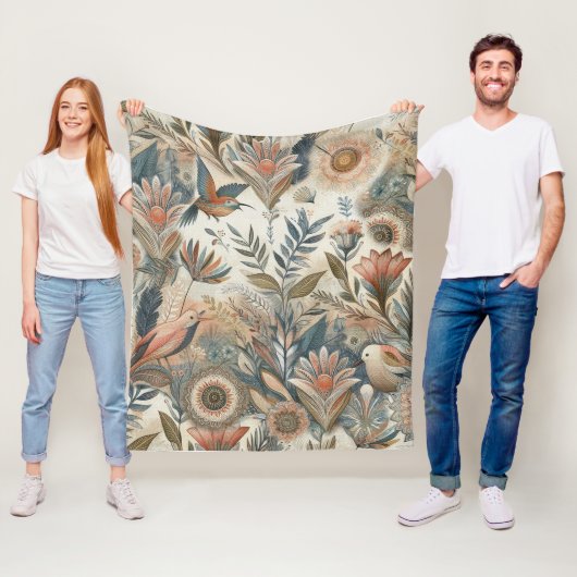 Boheemse mix van blauwgroen, magenta, paarse op cr fleece deken (In situ)