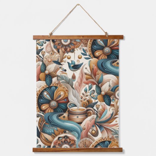 Boheemse mix van blauwgroen, magenta, paarse op cr hangend wandkleed (Voorkant)