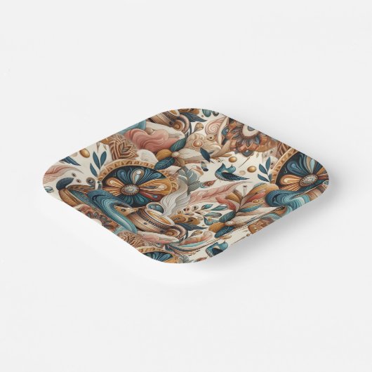 Boheemse mix van blauwgroen, magenta, paarse op cr papieren bordje (Gebogen)