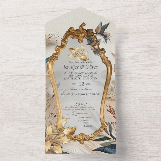 Boheemse mix van kleuren en bloementhema all in one uitnodiging (Binnen)