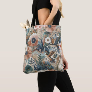 Boheemse mix van kleuren en bloementhema tote bag