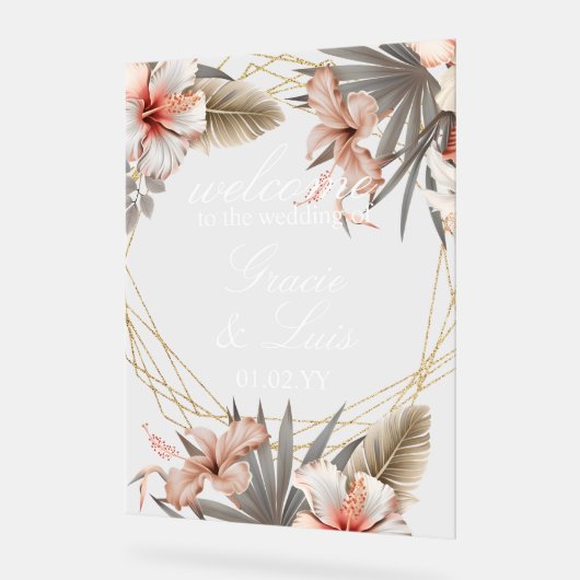 Boheemse Monstera Botanische Bloemen Gouden Bruilo Acryl Bord (Hoek)