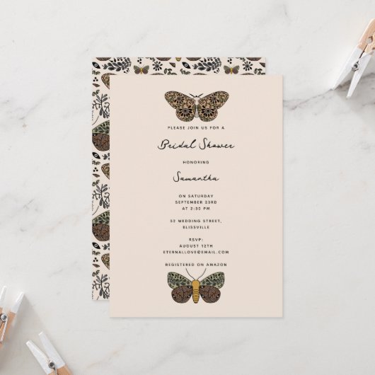 Boheemse Moth Wildflowers Vrijgezellenfeest Kaart (Voorkant / Achterkant in situ)