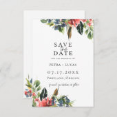 Boheemse Navy Koraal Bloemige Bewaar De Datum Aankondiging (Voorkant / Achterkant)