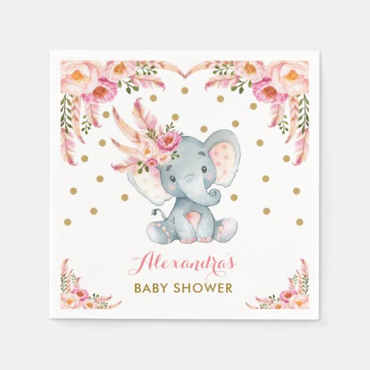 Boheemse olifant roze gouden bloemenpapier servet (Voorkant)