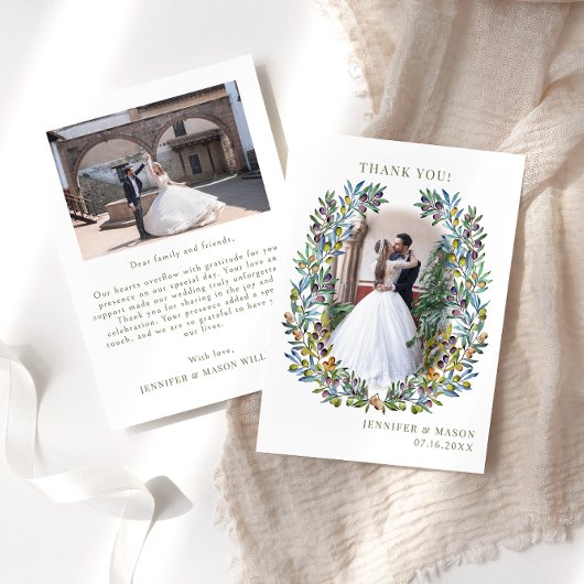 Boheemse olijfboom takken krans Bruiloft Foto Bedankkaart