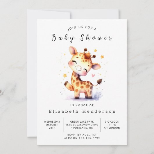 Boheemse online Giraffe Baby shower Kaart (Voorkant)