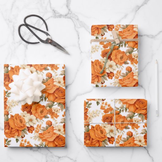 Boheemse oranje bloemen inpakpapier vel (Voorkant)
