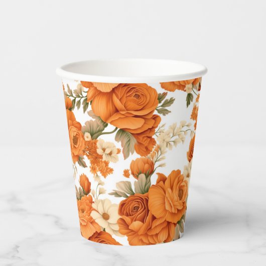 Boheemse oranje bloemen papieren bekers (Voorkant)