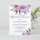 Boheemse paarse rustieke pioenen repetitie diner kaart (Staand voorkant)