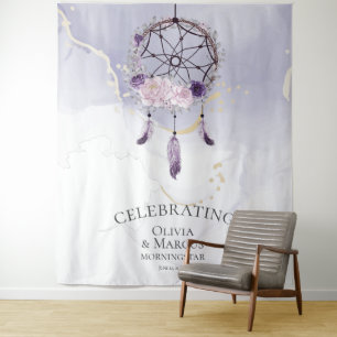 Boheemse Paarse Waterverf Dreamcatcher Wandtapijt Wandkleed