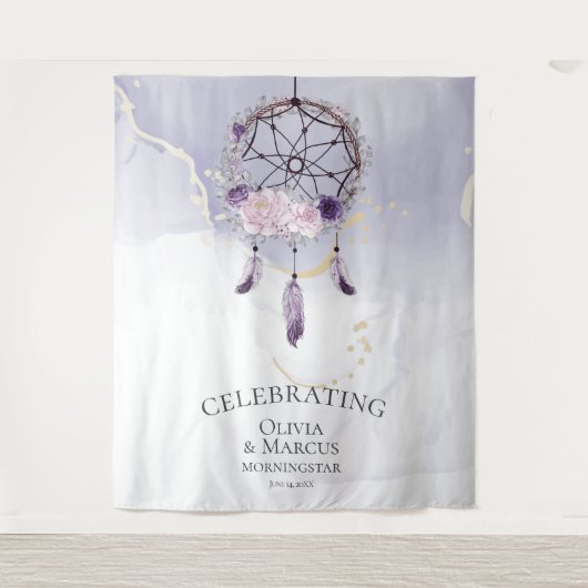 Boheemse Paarse Waterverf Droomvanger Wandkleed (Voorkant)