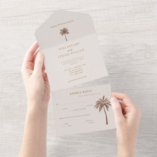 Boheemse palmboom bruiloft all in one uitnodiging (Afscheurbaar)