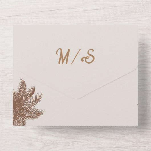 Boheemse palmboom bruiloft all in one uitnodiging (Achterkant)