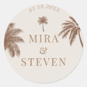 Boheemse palmboom bruiloft ronde sticker (Voorkant)