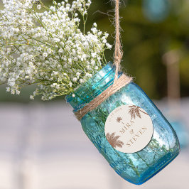 Boheemse palmboom bruiloft ronde sticker