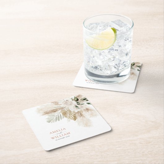 Boheemse pampas gras groen bruiloft kartonnen onderzetters (Insitu)