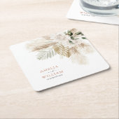 Boheemse pampas gras groen bruiloft kartonnen onderzetters (Schuin)