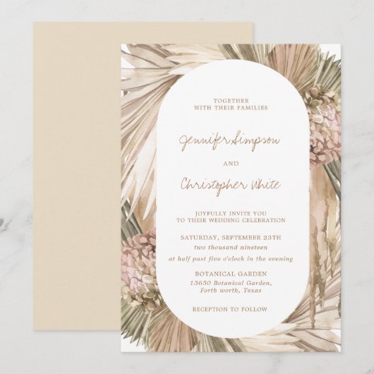 Boheemse pampas gras ivoor aardse bruiloft kaart (Voorkant / Achterkant)