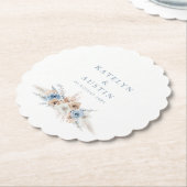 Boheemse pampas gras stoffige blauwe bruiloft kartonnen onderzetters (Gekanteld)