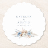 Boheemse pampas gras stoffige blauwe bruiloft kartonnen onderzetters (Voorkant)