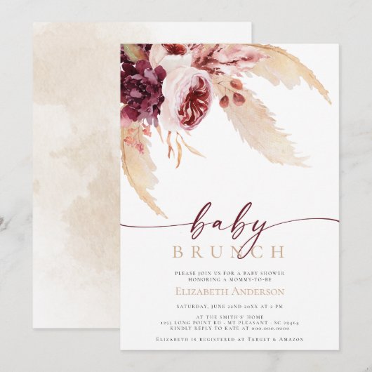 Boheemse Pampas Tropical Grass Baby shower Brunch Kaart (Voorkant / Achterkant)