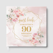 Boheemse pastel roze gouden glitter pioenen 90e gastenboek (Voorkant)