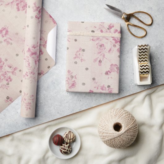 Boheemse pastel roze strepen floral polka dots cadeaupapier (Crafts)